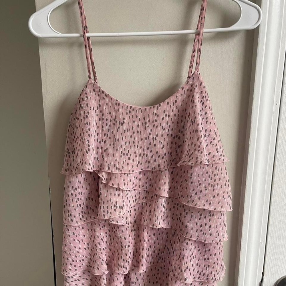 Candies Pink Tiered Ruffle Camisole Top Abstract Polka Dot Small RN73277